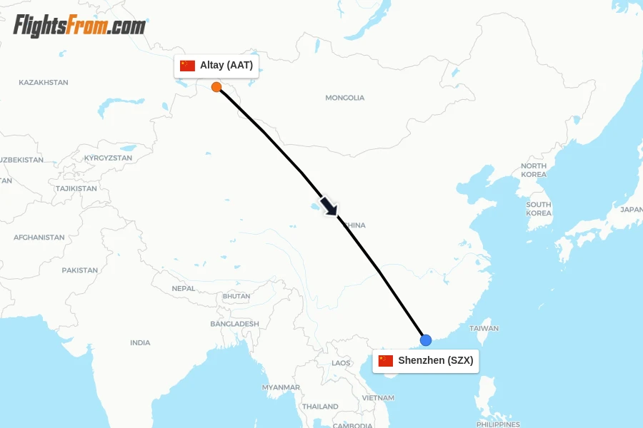 Flights from Altay to Shenzhen route map