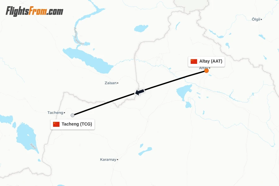 Flights from Altay to Tacheng route map
