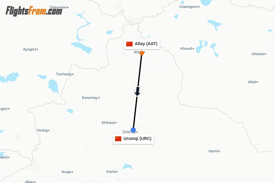 Flights from Altay to Urumqi route map