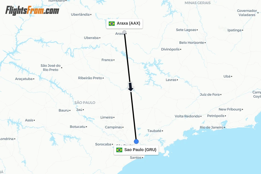 Flights from Araxa to Sao Paulo route map