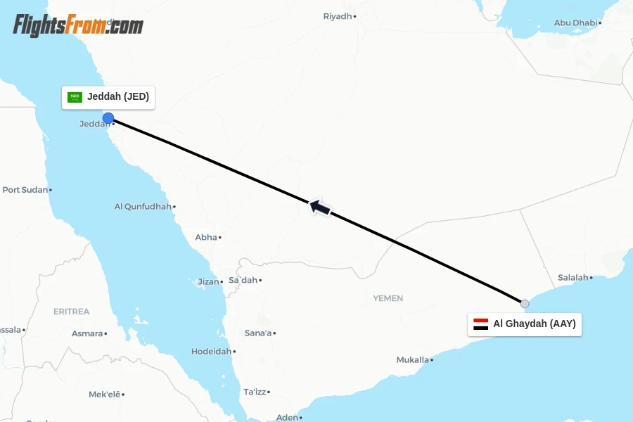Flights from Al Ghaydah to Jeddah route map