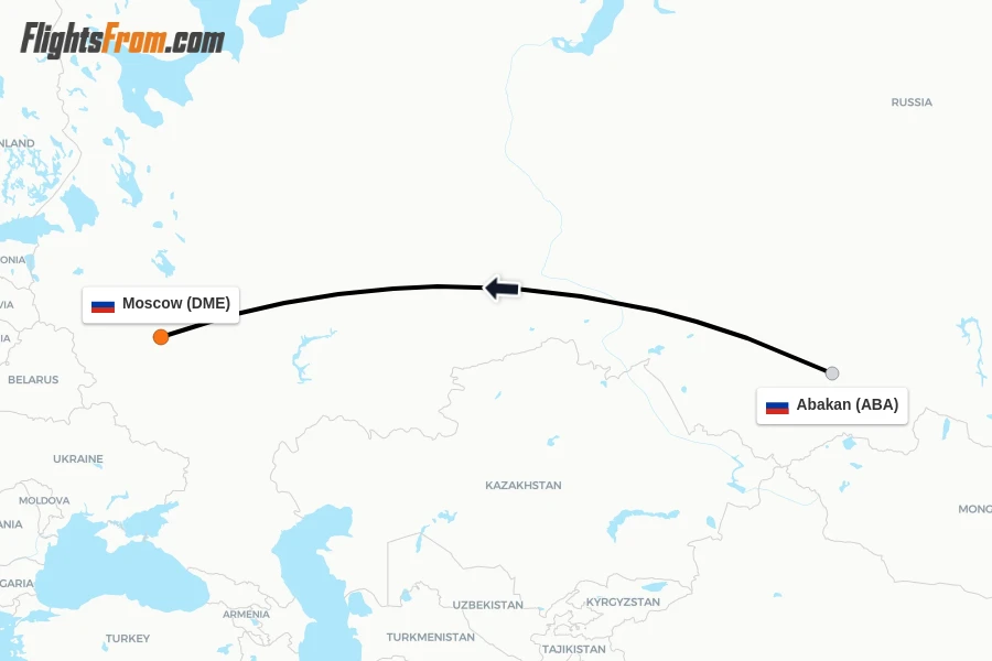 Flights from Abakan to Moscow route map