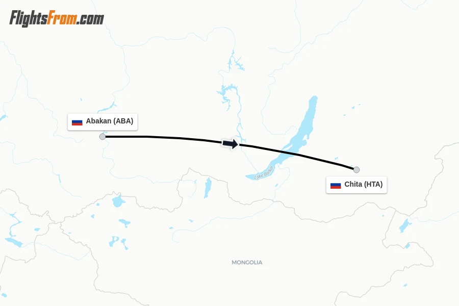 Flights from Abakan to Chita route map