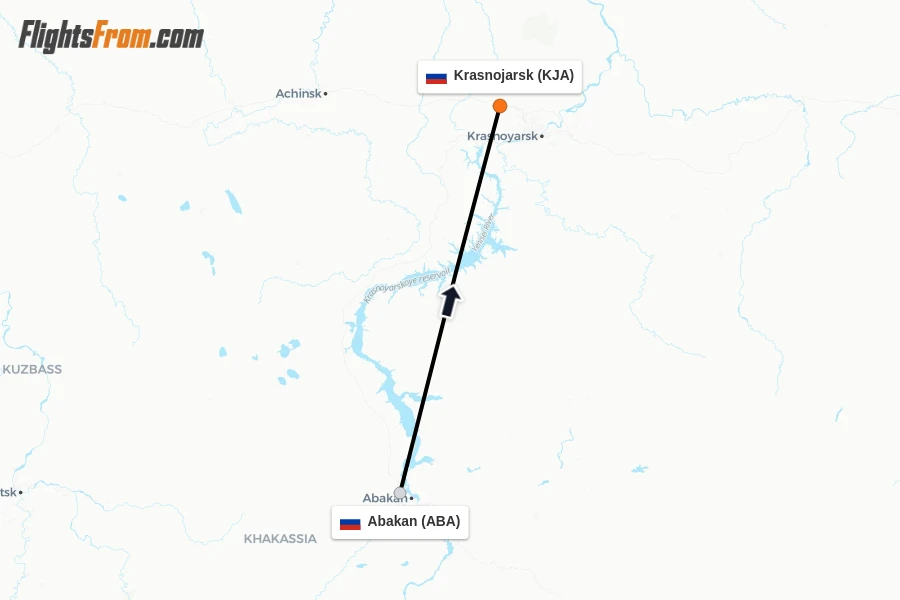 Flights from Abakan to Krasnojarsk route map