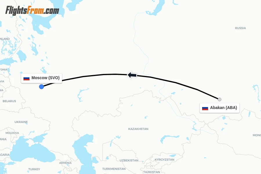 Flights from Abakan to Moscow route map