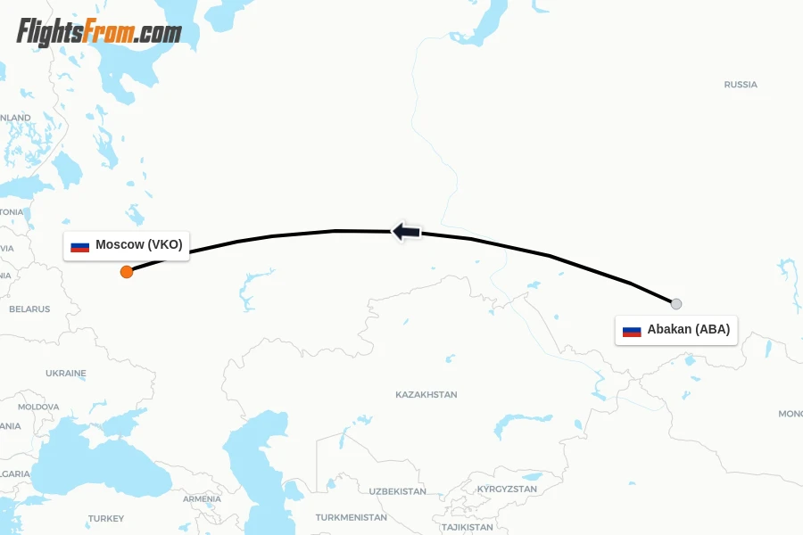 Flights from Abakan to Moscow route map
