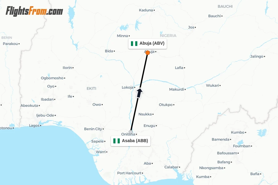 Flights from Asaba to Abuja route map