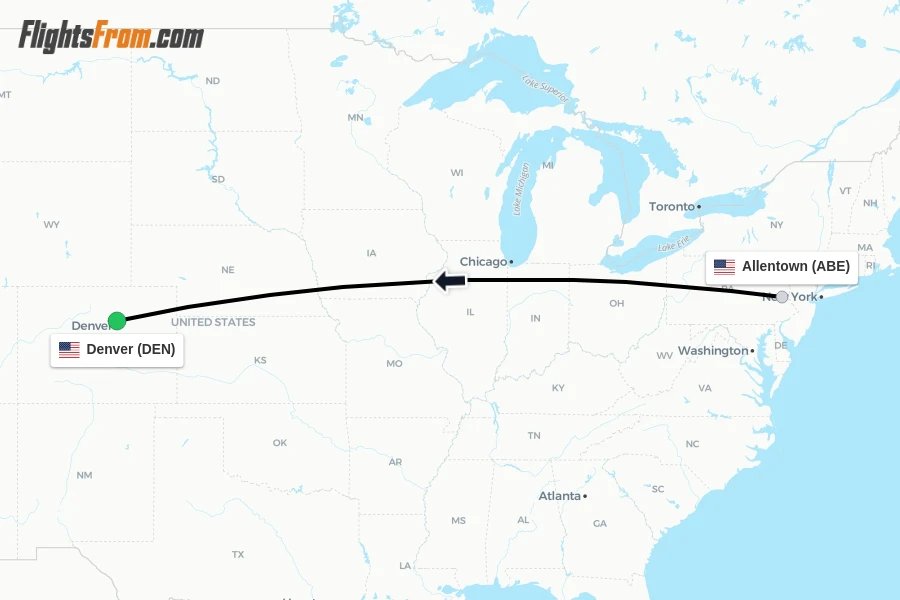 Flights from Allentown to Denver route map