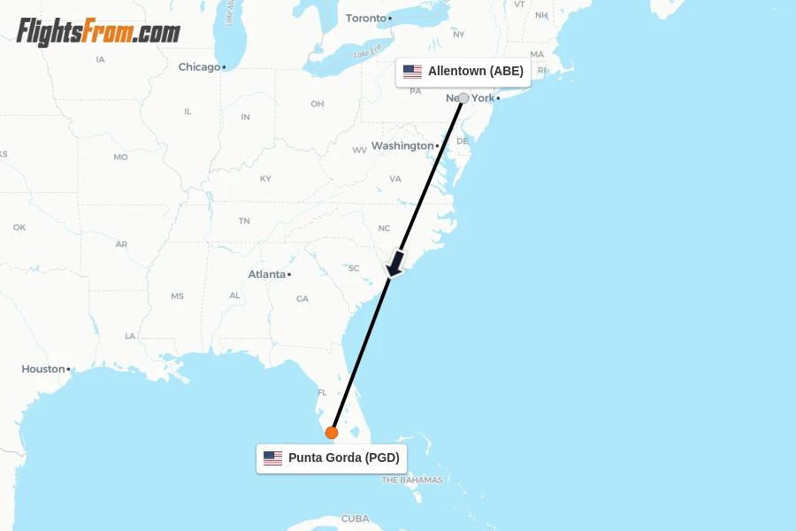 Flights from Allentown to Punta Gorda route map