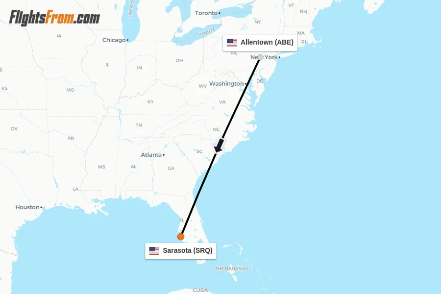 Flights from Allentown to Sarasota route map