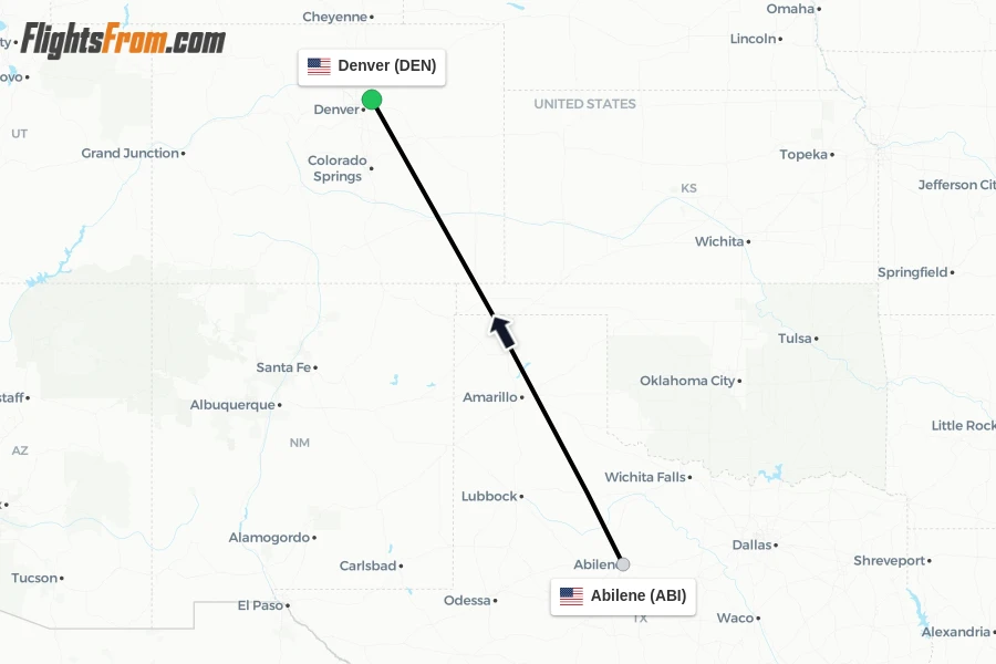 Flights from Abilene to Denver route map