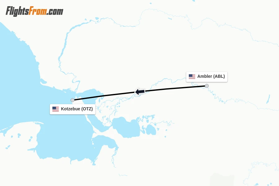 Flights from Ambler to Kotzebue route map