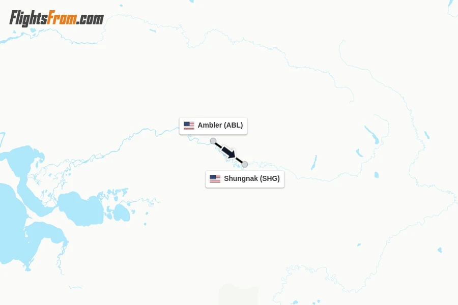 Flights from Ambler to Shungnak route map