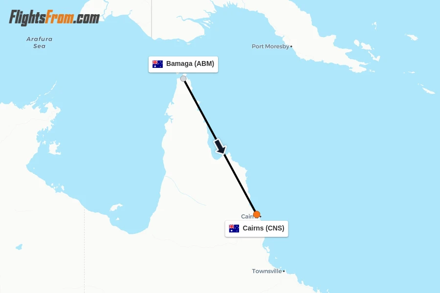 Flights from Bamaga to Cairns route map