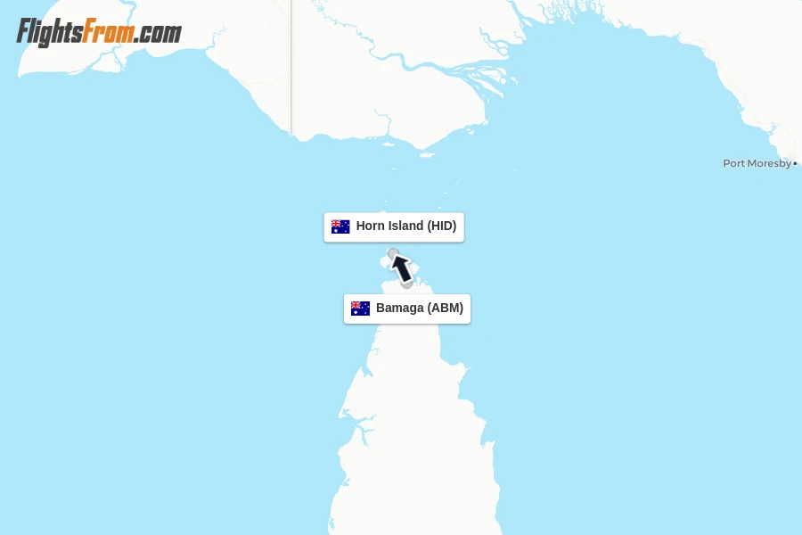 Flights from Bamaga to Horn Island route map