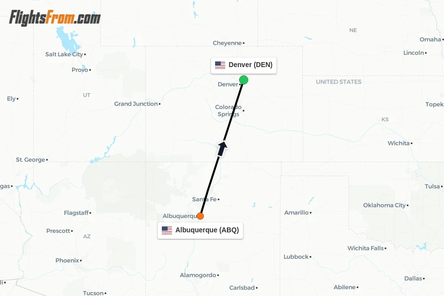 Flights from Albuquerque to Denver route map