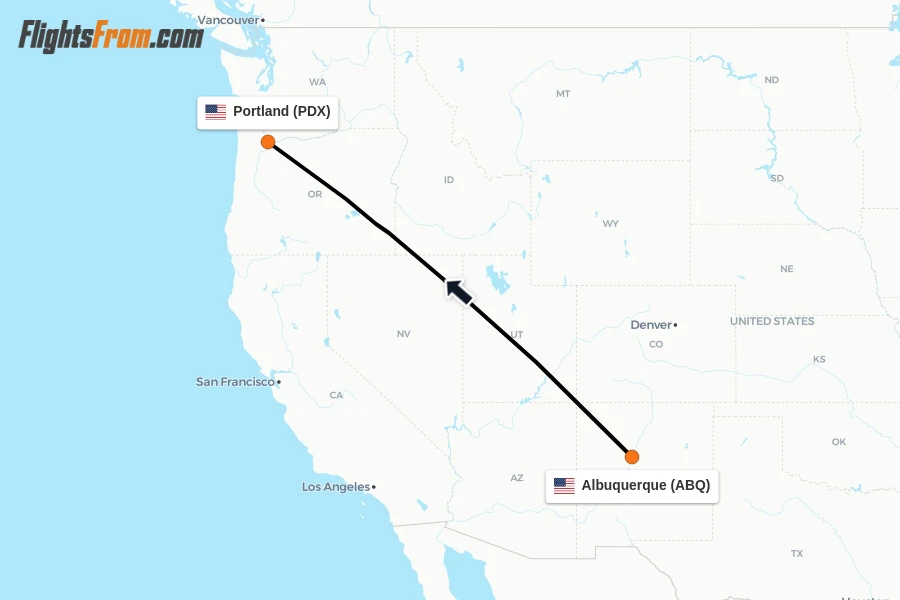 Flights from Albuquerque to Portland route map