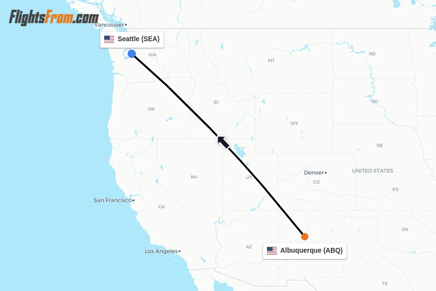 Flights from Albuquerque to Seattle route map