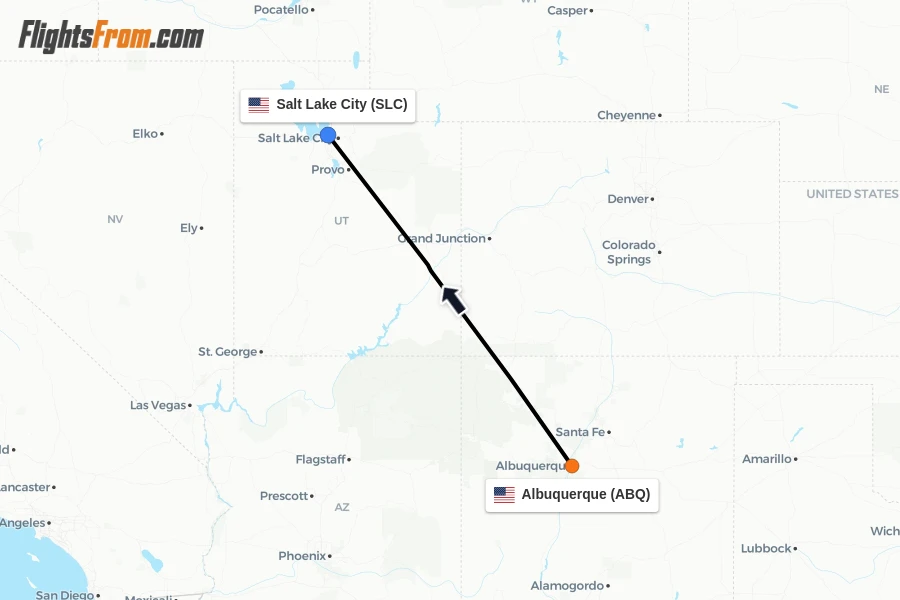 Flights from Albuquerque to Salt Lake City route map