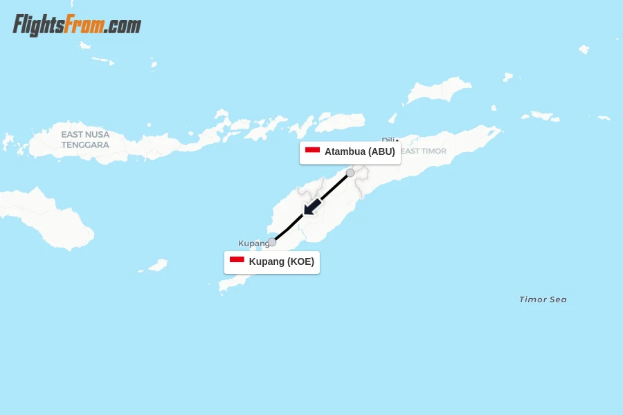 Flights from Atambua to Kupang route map