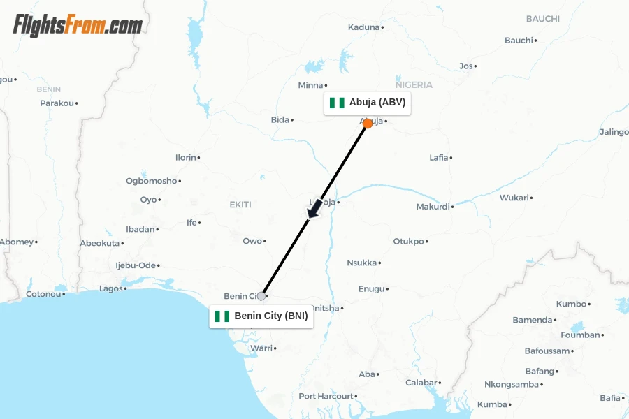 Flights from Abuja to Benin City route map