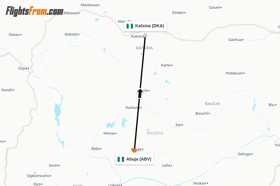 Flights from Abuja to Katsina route map
