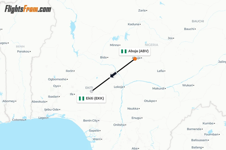 Flights from Abuja to Ekiti route map