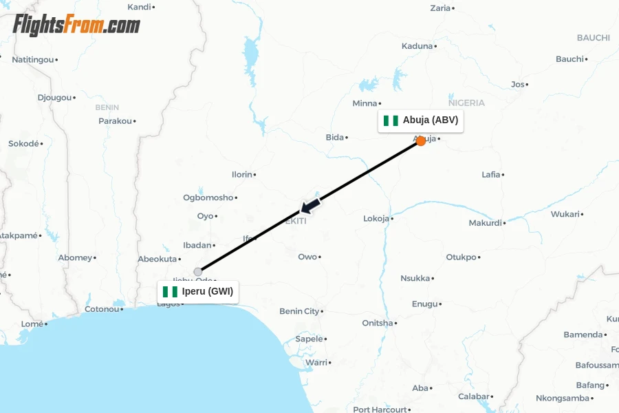Flights from Abuja to Iperu route map