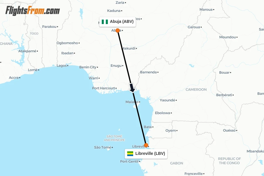 Flights from Abuja to Libreville route map