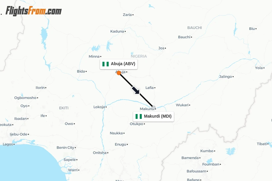 Flights from Abuja to Makurdi route map