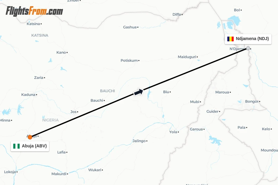Flights from Abuja to Ndjamena route map