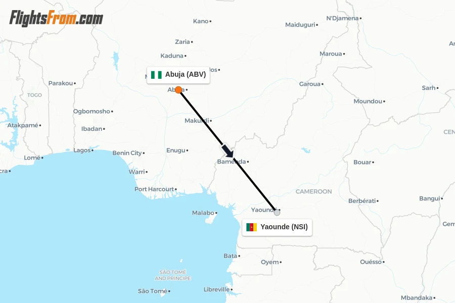 Flights from Abuja to Yaounde route map