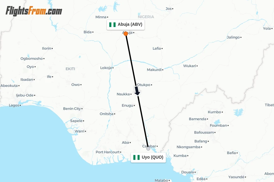Flights from Abuja to Uyo route map