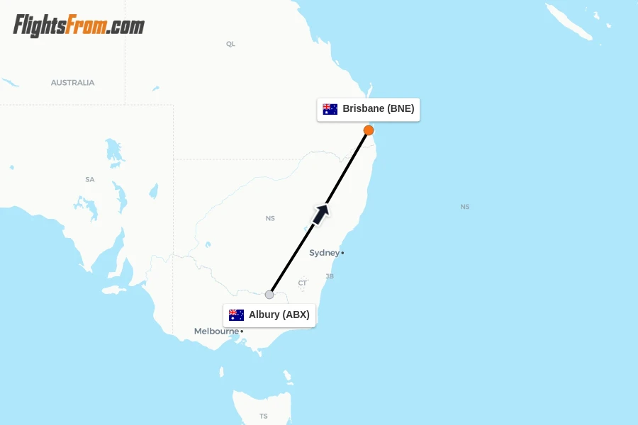 Flights from Albury to Brisbane route map