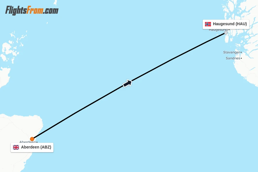 Flights from Aberdeen to Haugesund route map