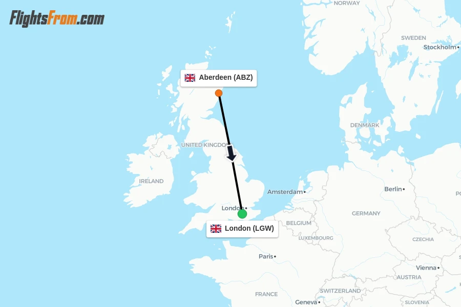 Flights from Aberdeen to London route map