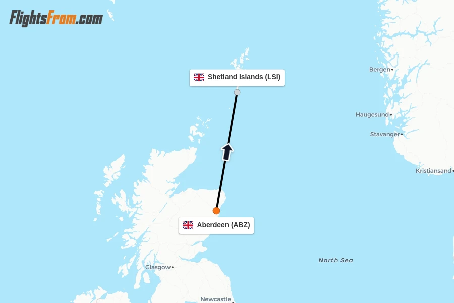 Flights from Aberdeen to Shetland Islands route map