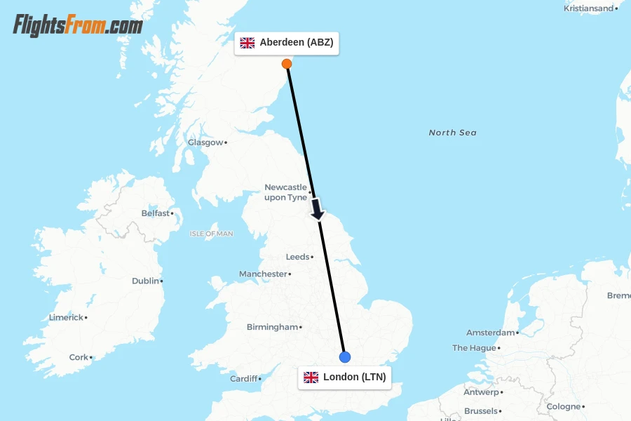 Flights from Aberdeen to London route map