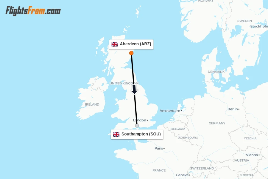 Flights from Aberdeen to Southampton route map