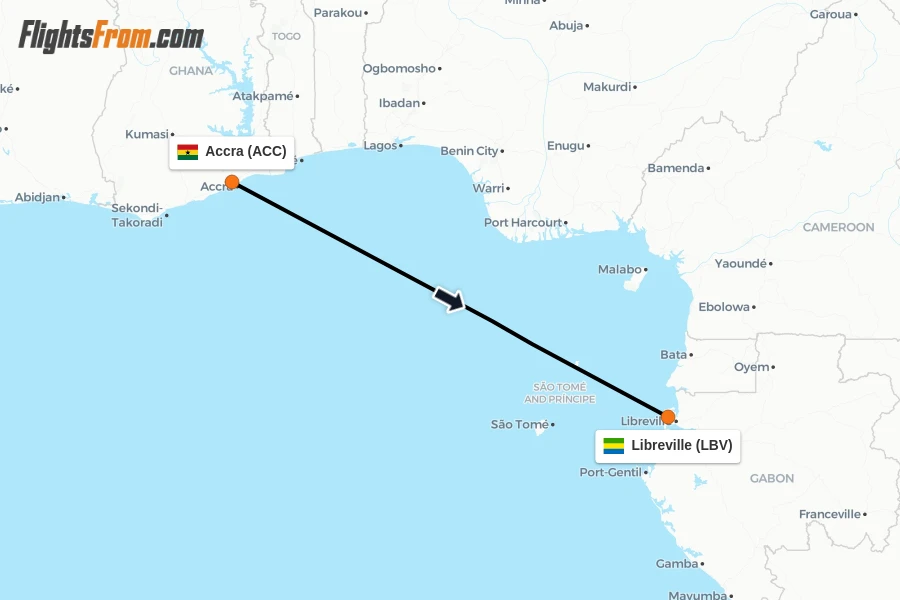Flights from Accra to Libreville route map