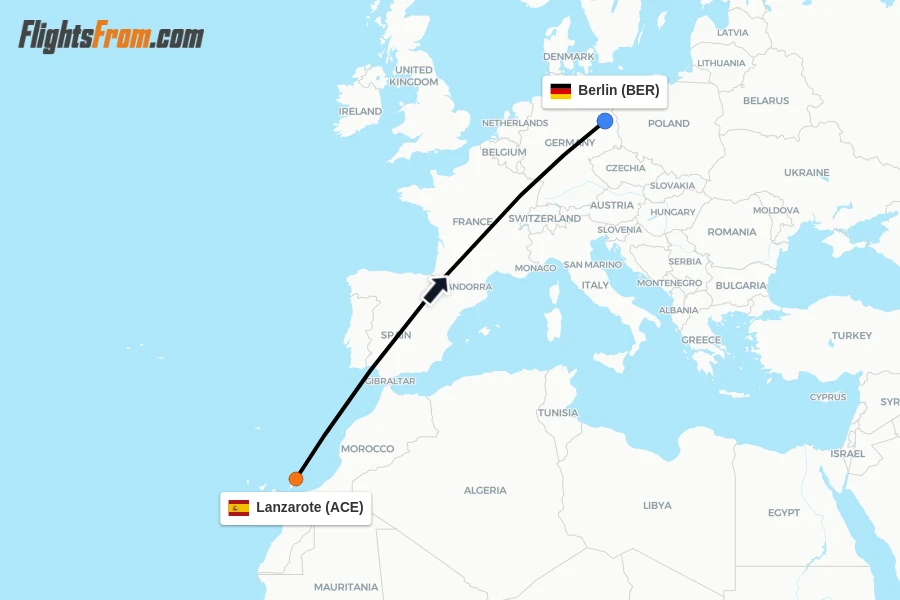 Flights from Lanzarote to Berlin route map