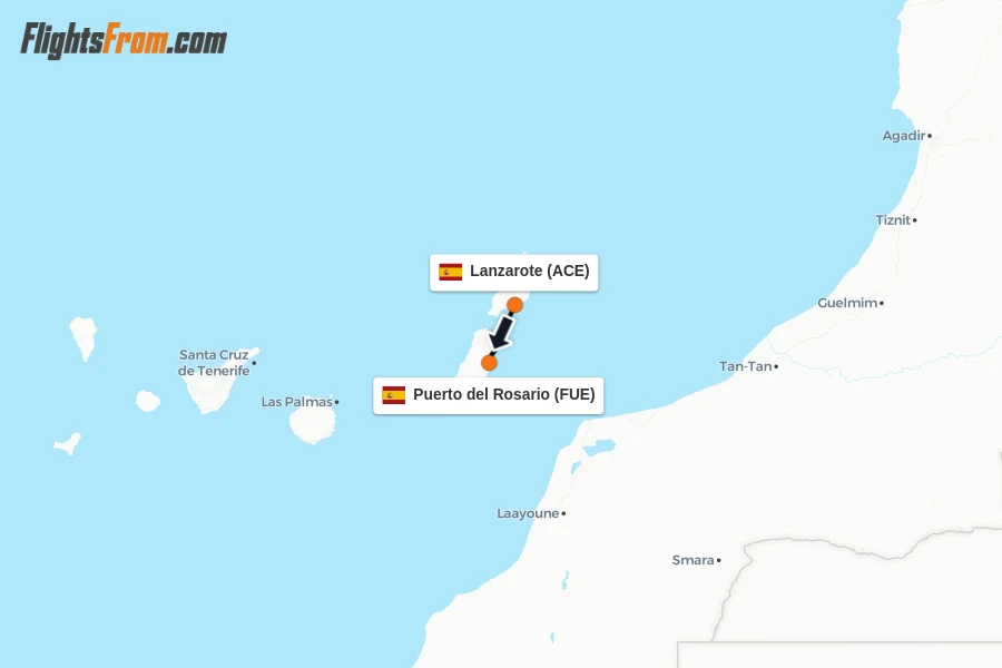 Flights from Lanzarote to Puerto del Rosario route map
