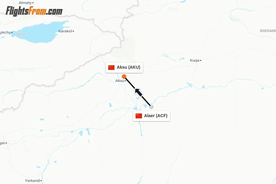 Flights from Alaer to Aksu route map