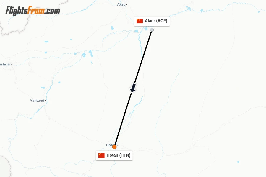 Flights from Alaer to Hotan route map