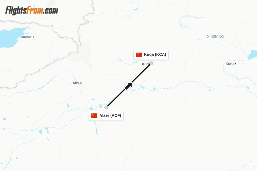 Flights from Alaer to Kuqa route map
