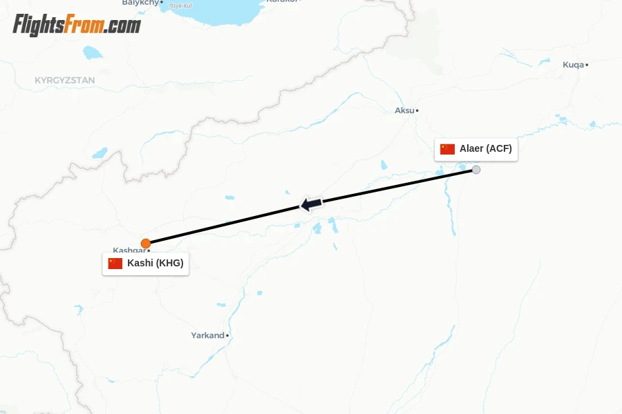 Flights from Alaer to Kashi route map