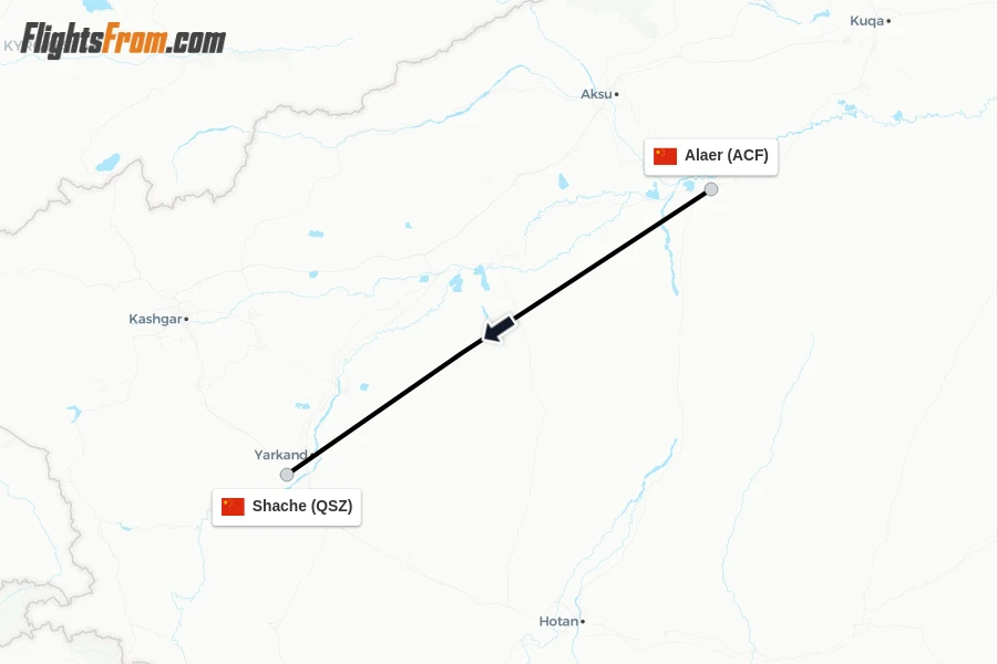 Flights from Alaer to Shache route map