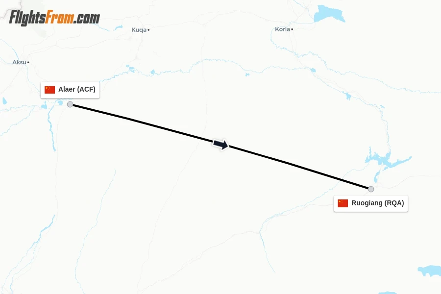 Flights from Alaer to Ruogiang route map