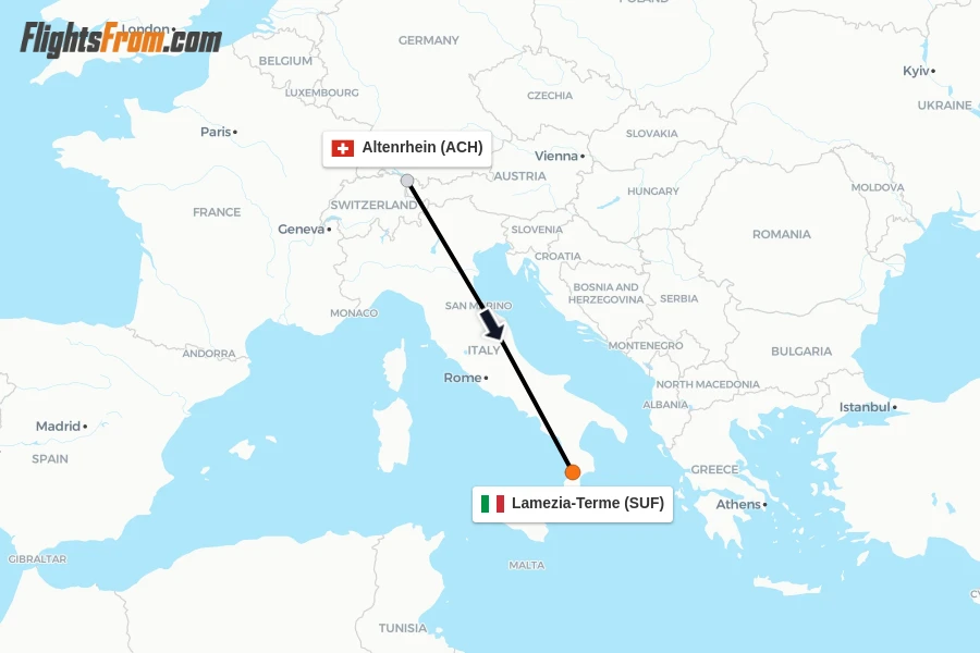 Flights from Altenrhein to Lamezia-Terme route map