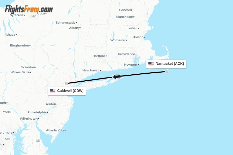 Flights from Nantucket to Caldwell route map